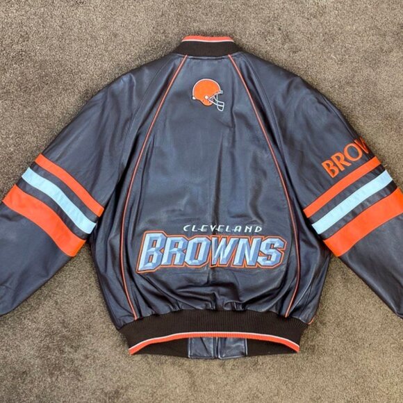 Cleveland Browns Leather Jacket by G-III Cow Leather High Quality BROWN MEDIUM - Picture 9 of 9